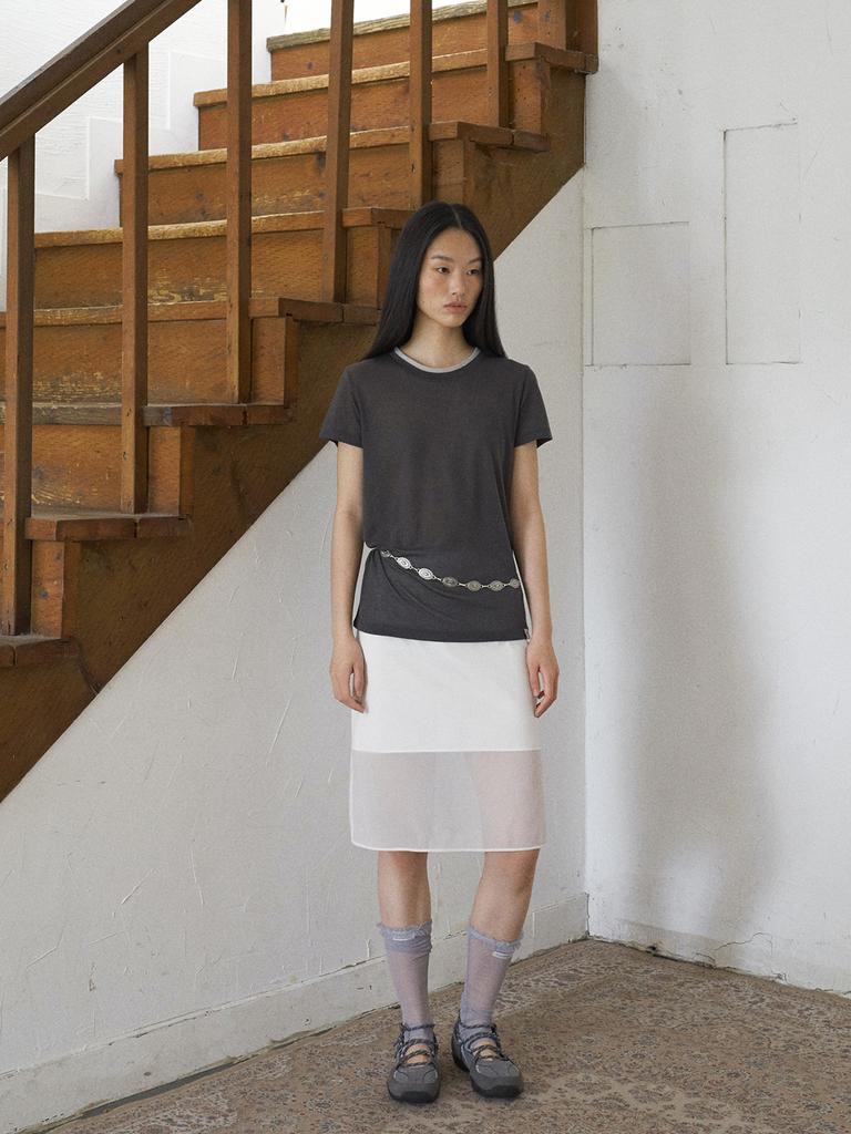 FROMWHERE Layered Neck T-Shirt Charcoal