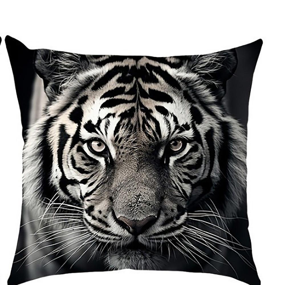 Four Animal Head Pillowcases: Lion, Tiger, Black Panther, and Wolf Sofa Cushion Cover Home Room Decoration 2D Flat Printing
