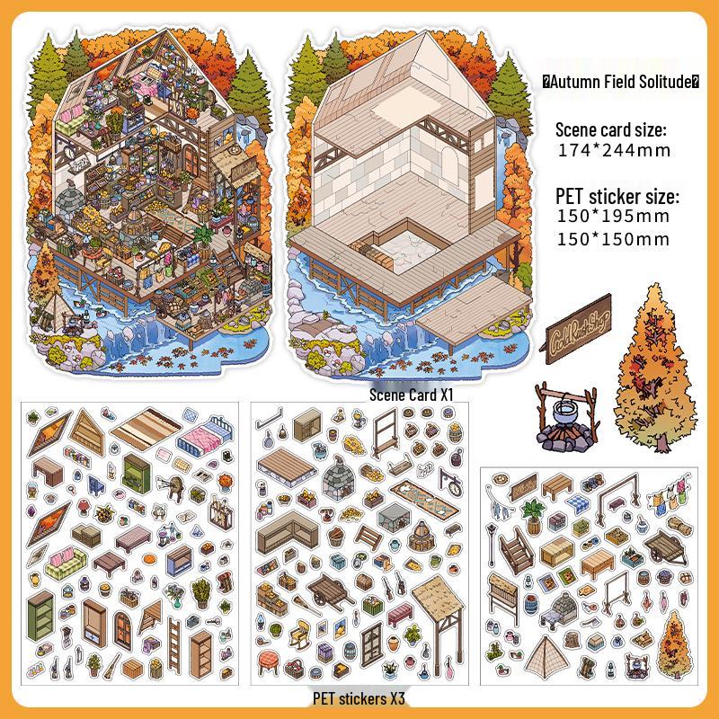 PaperMorePET Querformat Aufkleber: Cartoon-Miniaturhaus-Collage für Kinder