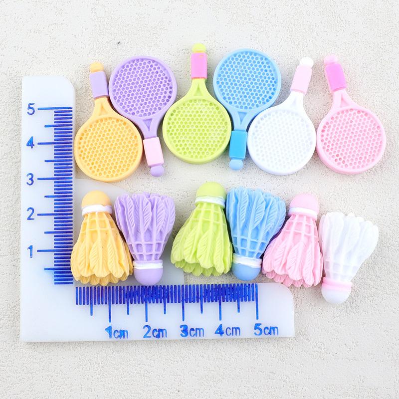 100pcs/bag New Artificial Tennis Racket Badminton Design Flat Back Resin Cabochons for Scrapbook