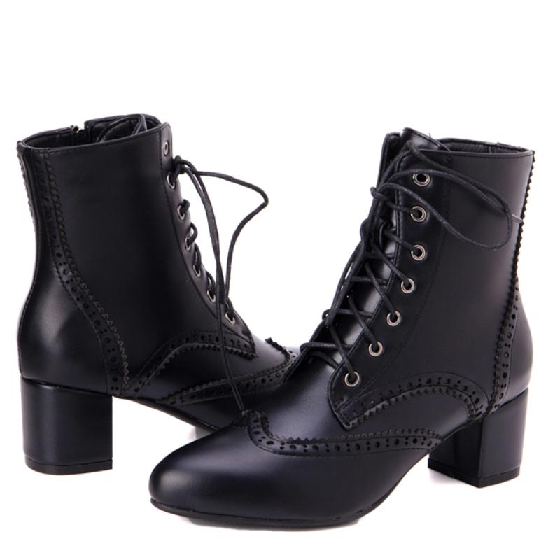 Ankle Boots For Women Spring Shoes New 2025 Casual Medium Heels Black White Lace-up Short Boots Footwear Shoes 2025 Waterproof