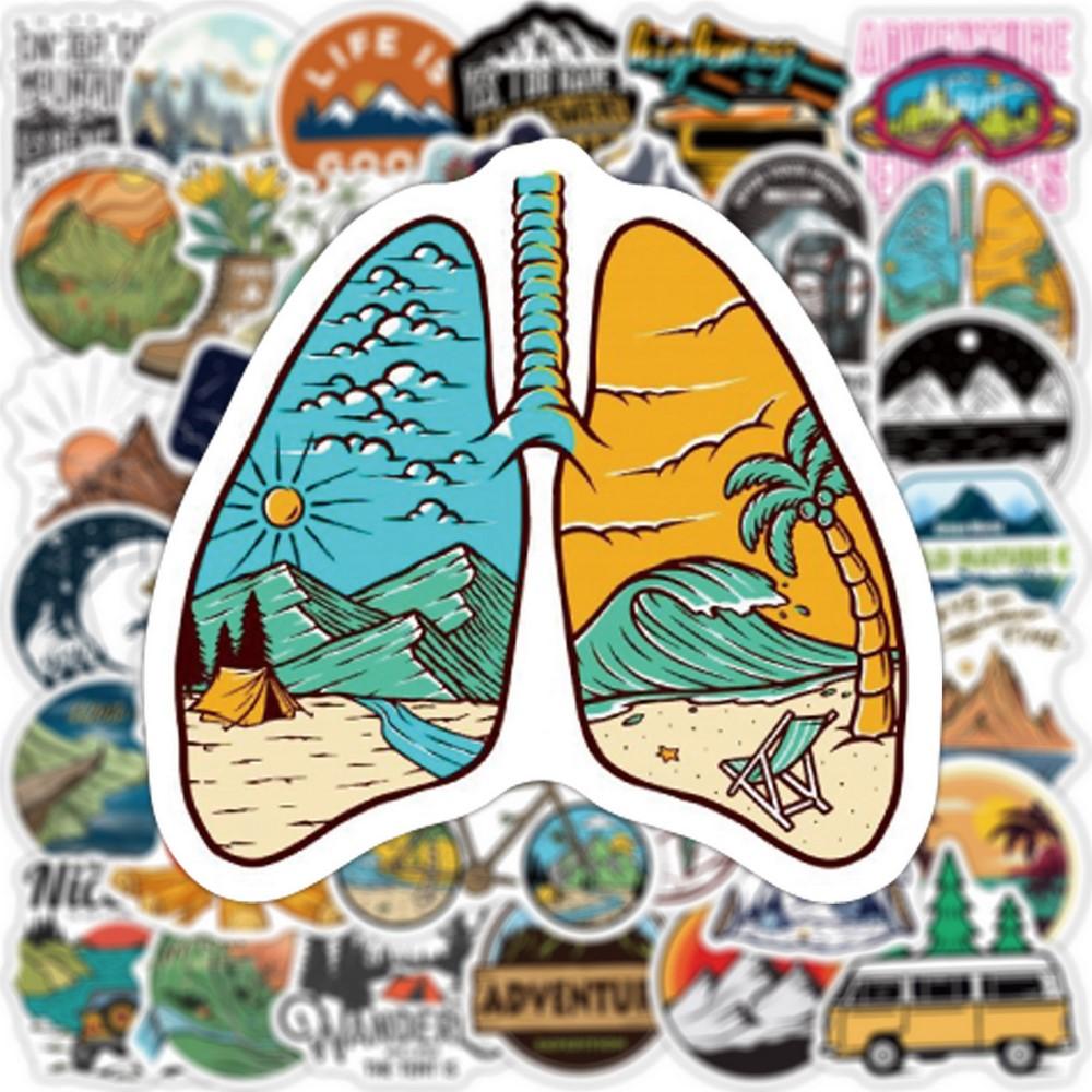 50 100Pcs Outdoor Travel Stickers Hiking Adventure Wilderness Camping Vinyl Decal Water Bottle Laptop Cup Car Waterproof