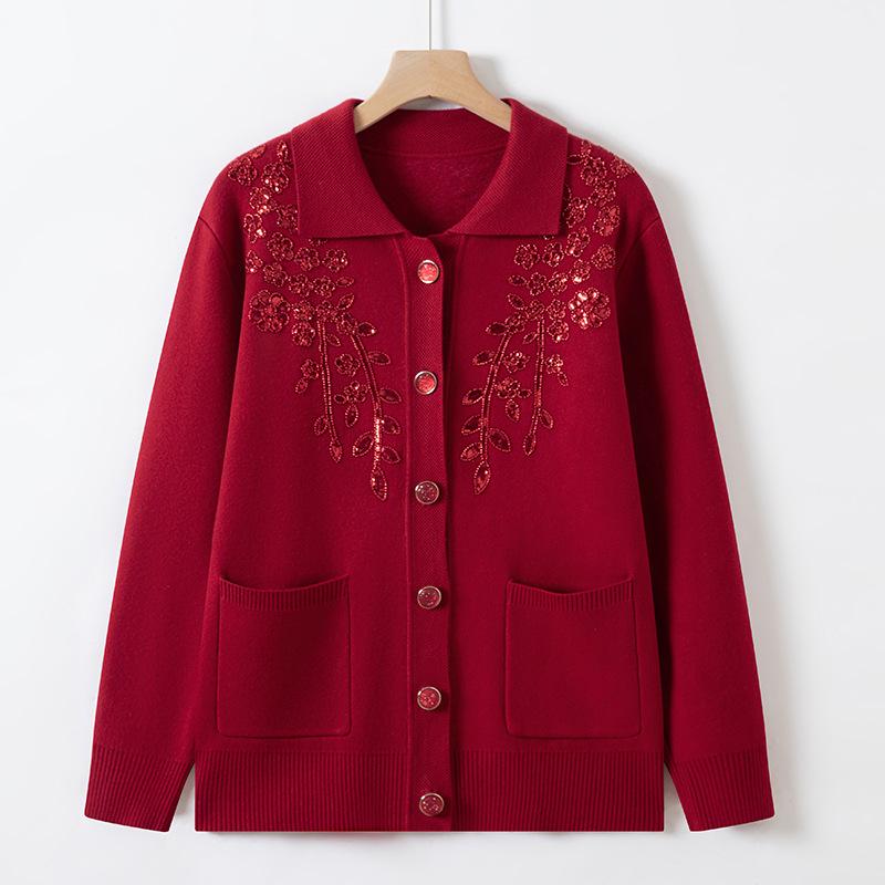 Grandma's Winter Knit Cardigan: Cozy Plus Velvet Sweater for Middle-Aged and Elderly Women