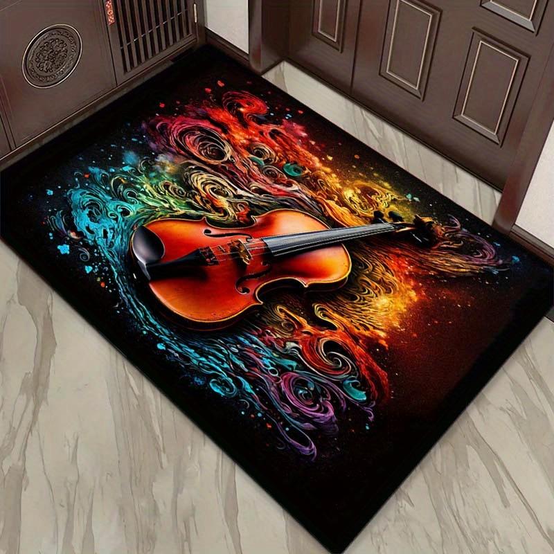 Violin Abstract Rug: Musical Art for Creative Living Spaces | Bold Statement Pieces Anti slip carpet can be machine washed