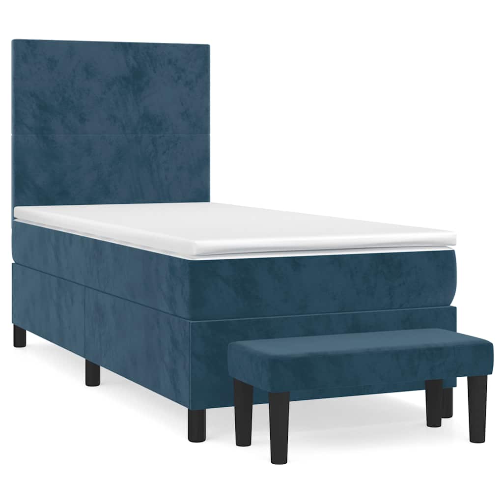 Box Spring Bed with Mattress Dark Blue 90x200 cm Velvet
