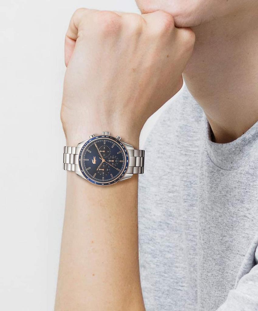 Lacoste Herren Boston Quarz Chronograph Uhr 2011081 Silber Stahl Marineblau