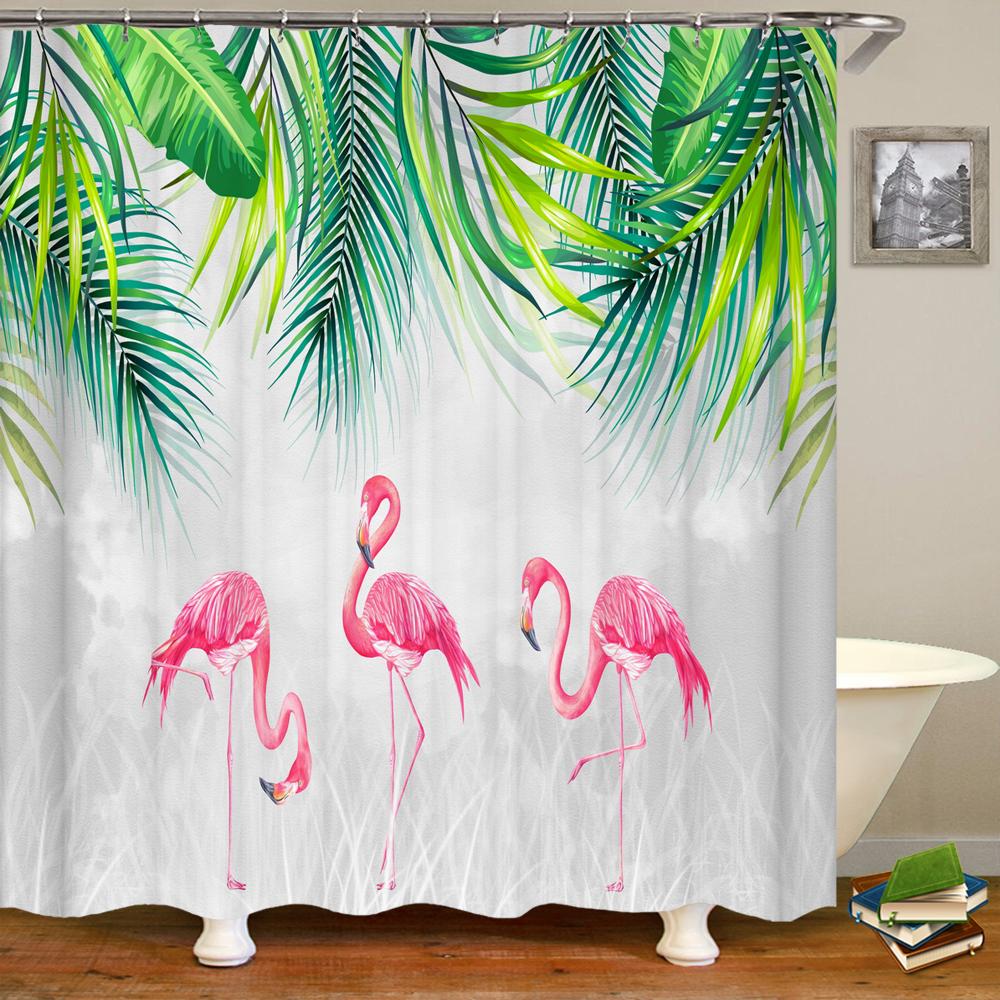 Flamingo Shower Curtain 3D Printing Plants Flowers Birds Waterproof Polyester Curtain Beach Shower Curtains Bathroom Home Decor