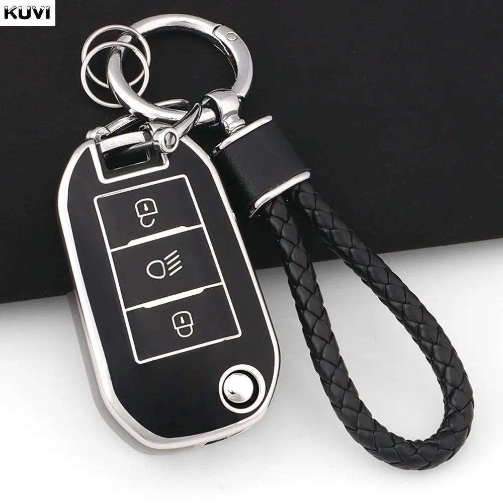 TPU Car Flip Key Case Cover Shell Fob for Peugeot 208 308 408 508 2008 3008 4008 5008 Key Chain Citroen C3 C4 CACTUS C6 C8