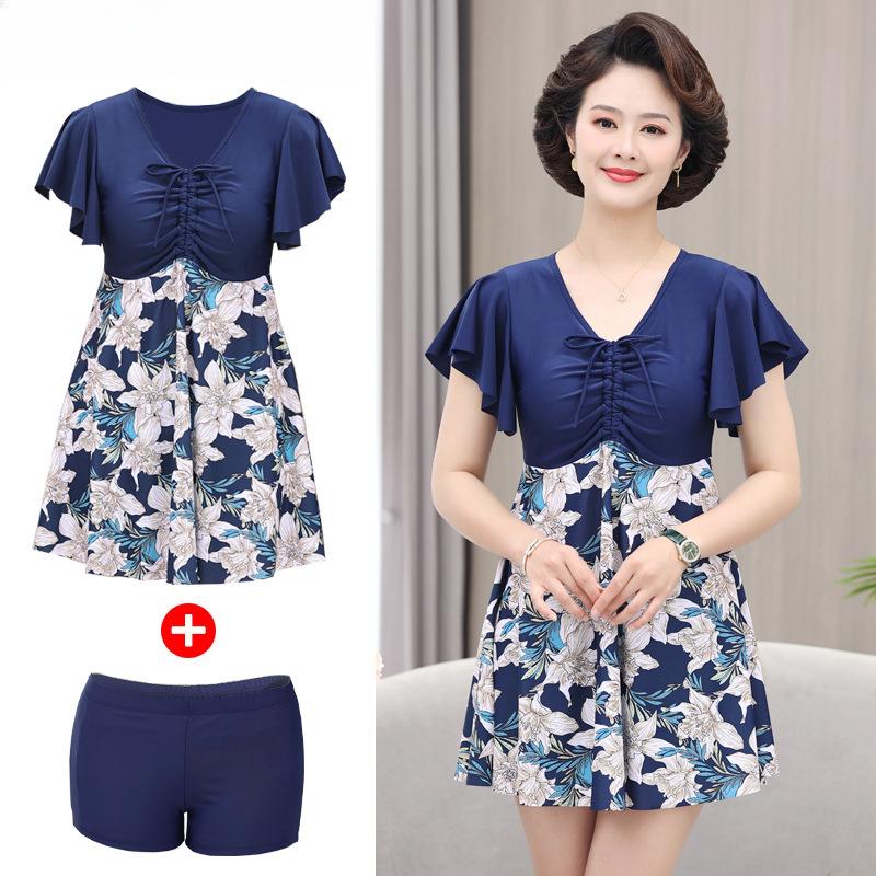 

Большой размер, женская мода среднего возраста, скромный купальник из двух частей, купальное платье на шнурке с принтом, шорты для мальчика, комплект купального костюма с воланами на рукавах, купальный костюм 2XL зелёный