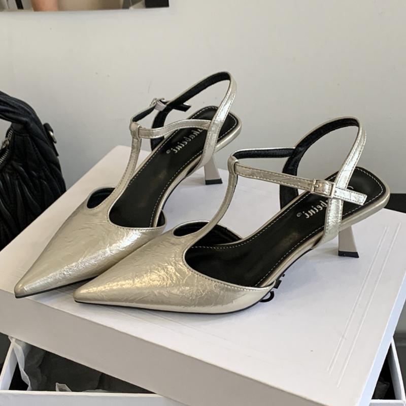 Elegant Pointed Toe T-strap Pumps Women Fashion Ankle Strap Buckle Thin Heel Designer Shoes Comfortable Shallow Party Dress Shoe