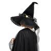 Black Soft Finish Witch Hat for Adults with Star Accent Ribbon Trim and Flared Edge Costume Look for Halloween Parties and Photo Fun