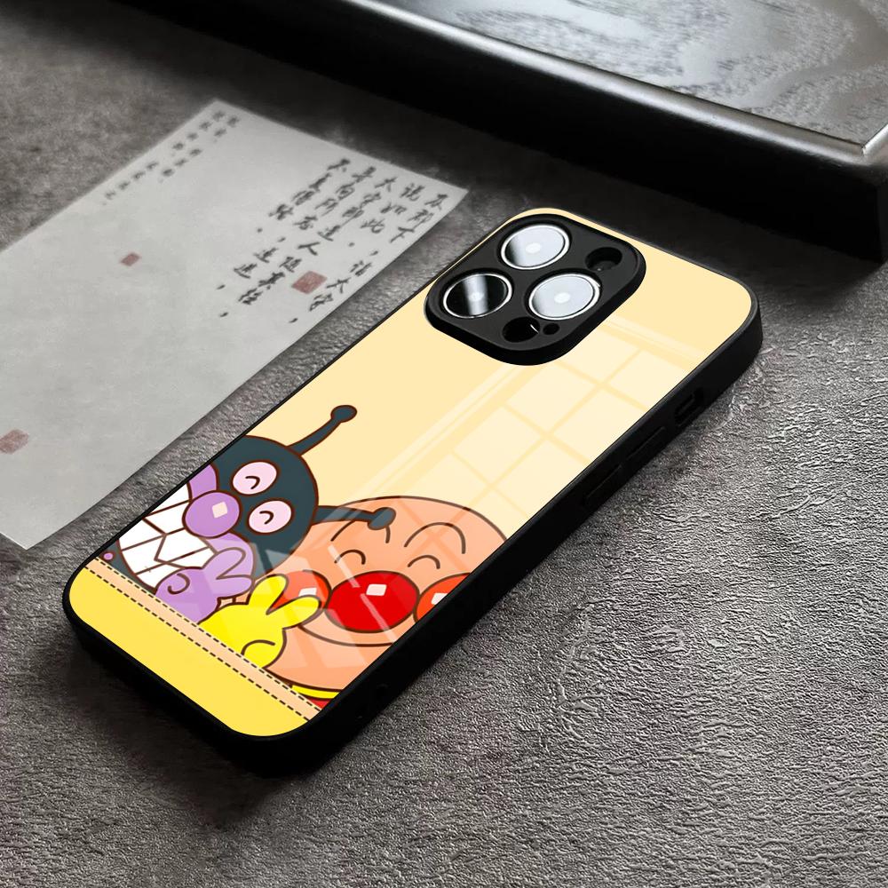 Cartoon Cute Anpanman Phone Case For IPhone 15 Pro Max 14 Pro 12 11 13 Mini X XR XS 16 Plus SE Tempered Glass Back Cover