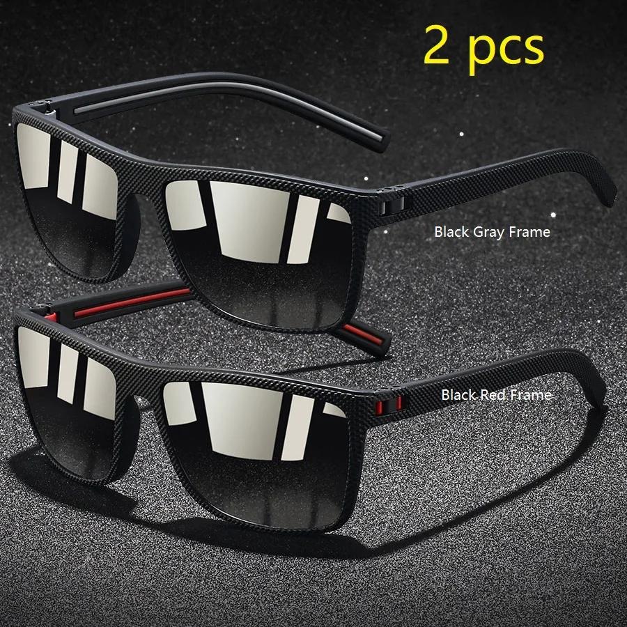 2 Pieces Fashion Vintage Check Pattern Polarized Sunglasses Men Women Fishing Driving Brand Design Sun Glasses UV400 Man Eyewear