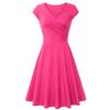 Fashion Women Solid Color V Neck Short Sleeve Plated Swing Party Banquet Dress