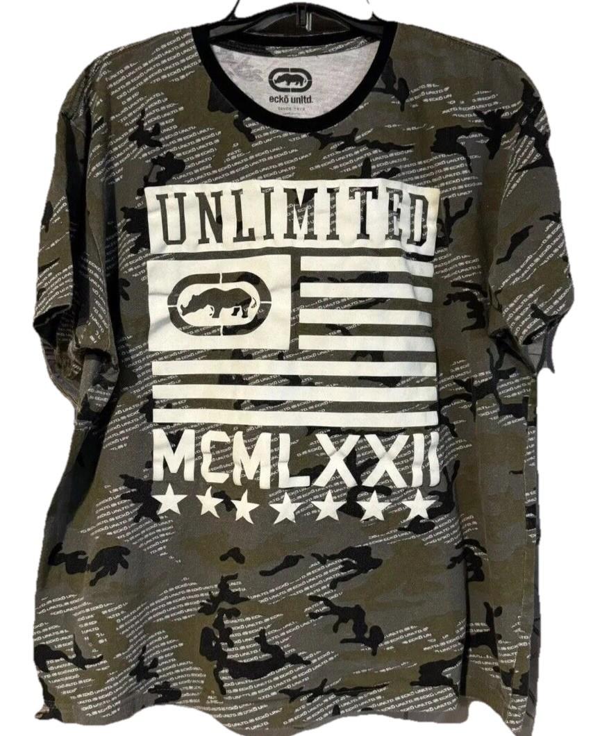 Ecko Unltd Mens Camo T Shirt XL Green Flag Graphic Tee Unlimited MCMLXXII Short Unisex T-Shirt XXXXL