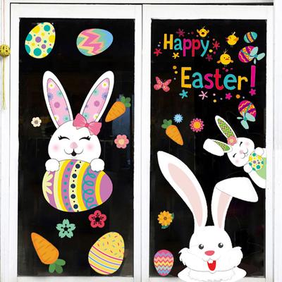 Autocollants Fenêtre Lapin de Pâques Décorations mignon Lapin Œufs Carotte Poussin Sticker Mural pâques Maison Fête Ornements Adhésifs Fenêtre