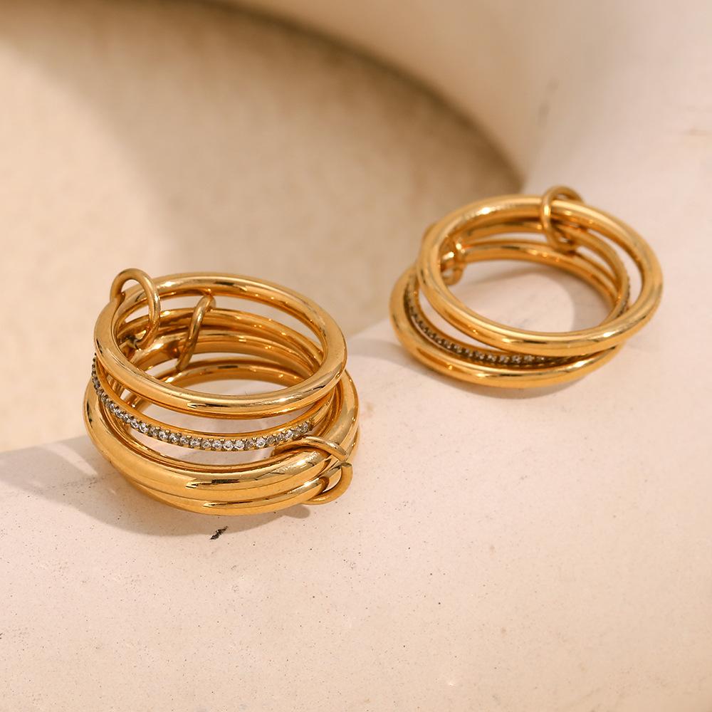 Multiple Layers Gold-plated Stainless Steel Multi-layered Contrasting Stacking Rings for Women Fashion Hand Jewelry