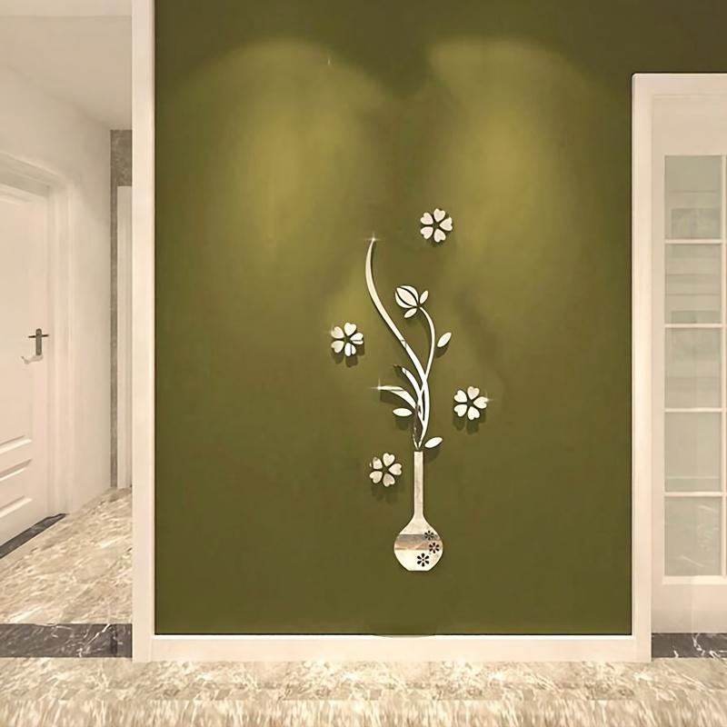 A Set of Shiny 3D Acrylic Wall Stickers In The Form of Vases - To Put On And Take Off Perfect for Enhancing The Decor of Living Rooms and TV Backdrops