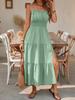 2026 Spring/Summer European & American Spaghetti Strap Layered Waist-cinching Solid Color Women's Long Dress