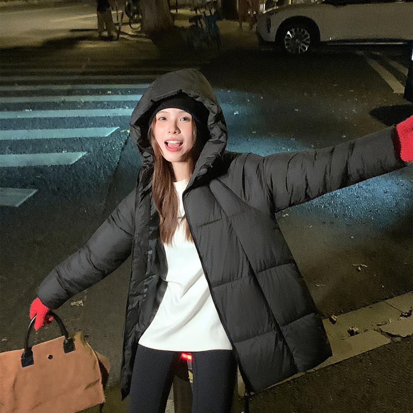 

Женское новое корейское пуховое хлопковое пальто свободного кроя средней длины Женская толстая хлопковая куртка Зимняя куртка с капюшоном XL чёрный