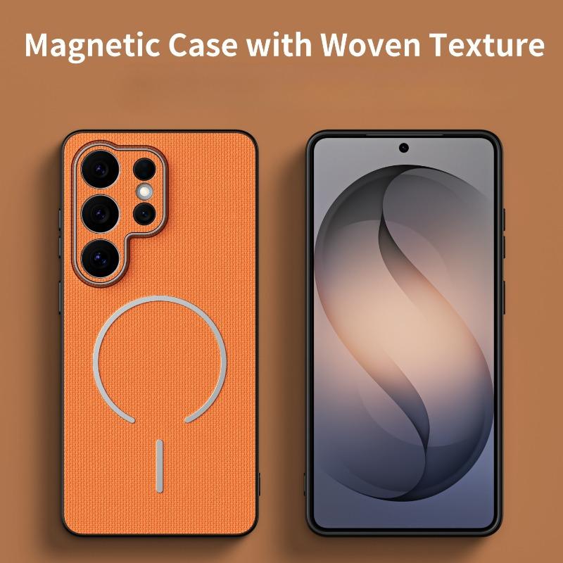 For Samsung S26 Ultra S26Plus Leather Woven Texture For Magsafe Magnetic Shockproof Case For Galaxy S26 + S25 FE S24 Ultra Cover