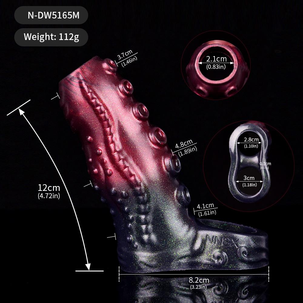 Penis Sleeve with Cock Ring, Male Sex Toys Enhance Male Stamina, Reusable Penis Extender, Stretchy Silicone Ring for Enlargement and Prolongation