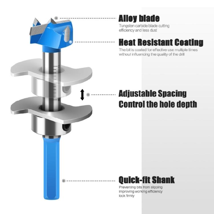 Precise Woodworking Drill Bit Hinge Hole Opener Adjustable Depth Setting Stable Shank Design For Hinge Installation