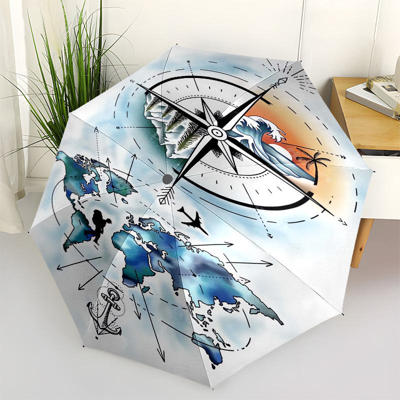 1pc Global Exploration and Navigation Umbrella with Plastic Handle, Suitable for All Seasons Outdoor PT376