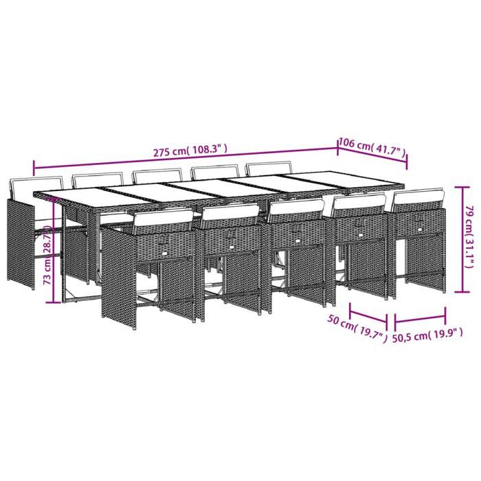 VidaXL Ensemble à Manger de Jardin avec Coussins 11 pcs, Table et Chaise de Terrasse, Meubles de Patio, Mobilier 3211115