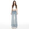 Women's Dark Blue Low-Rise Micro Flare Jeans - Autumn 2025 Slim Fit, Stretch Bell Bottoms