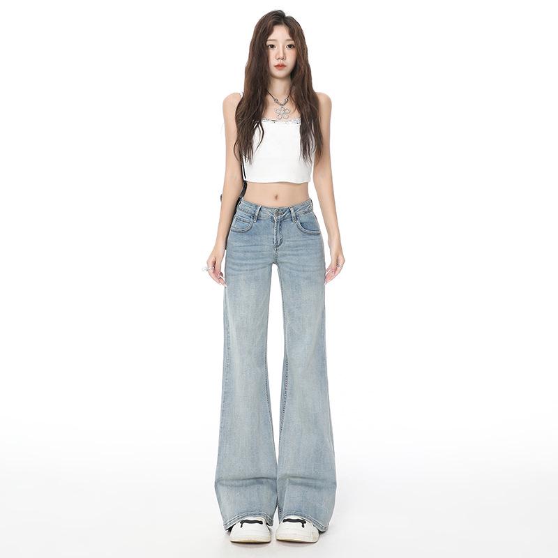 Women's Dark Blue Low-Rise Micro Flare Jeans - Autumn 2025 Slim Fit, Stretch Bell Bottoms