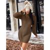 Autumn and Winter Brown Sugar High Neck Sweater Women Long Sleeve Knit Sweater Wrap Hip Dresses