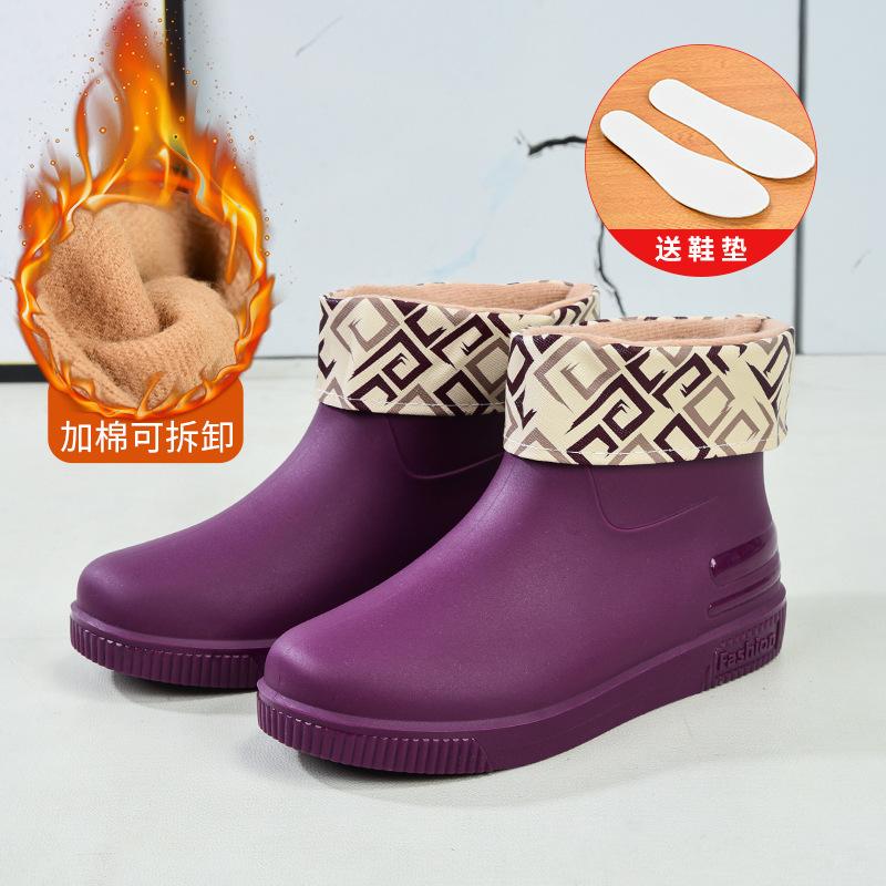 Hot-selling low-tube rain shoes women's fashion water shoes new non-slip rain boots adult warm water boots rubber shoes