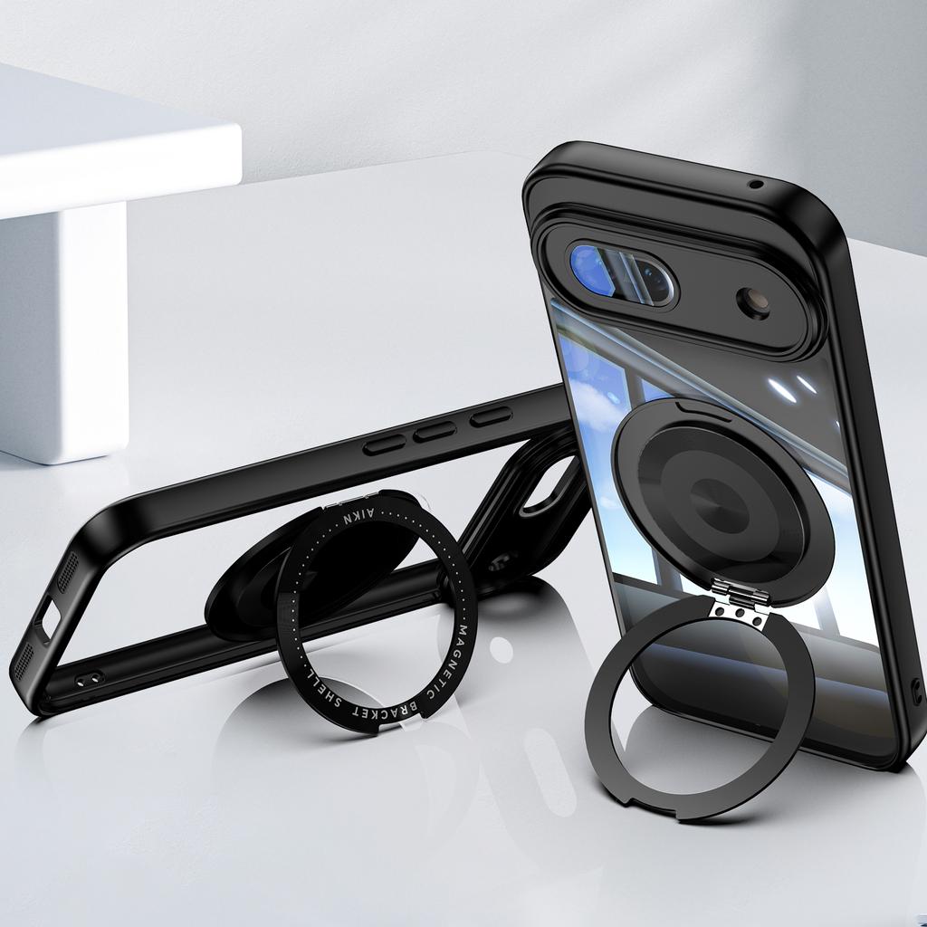 Magnetic Ring Holder Magsafe Case for Google Pixel 8A Transparent Acrylic PC Shockproof Wireless Charging Cover for Google 9 Pro