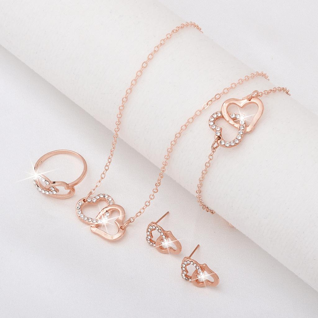 Sada šperků ve tvaru srdce (náhrdelník, Náramek, Náušnice, Náramek, Přívěsek)
