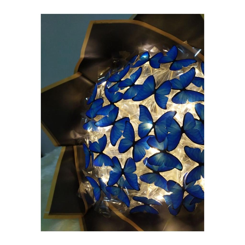 Valentýnský dárek ke Dni učitelů - kytice motýlů modrá s 20 motýly a světýlky (Led)