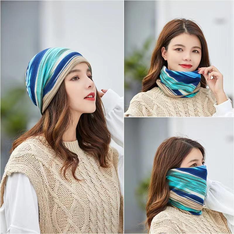 Czapka Paski Miękka Tęczowa Czapki Zimowe Cienko Dzianinowa Na Zewnątrz Ciepła Czapka Beanie Pulower Czapka Podwójnego Użycia Damska Codzienna Czapka