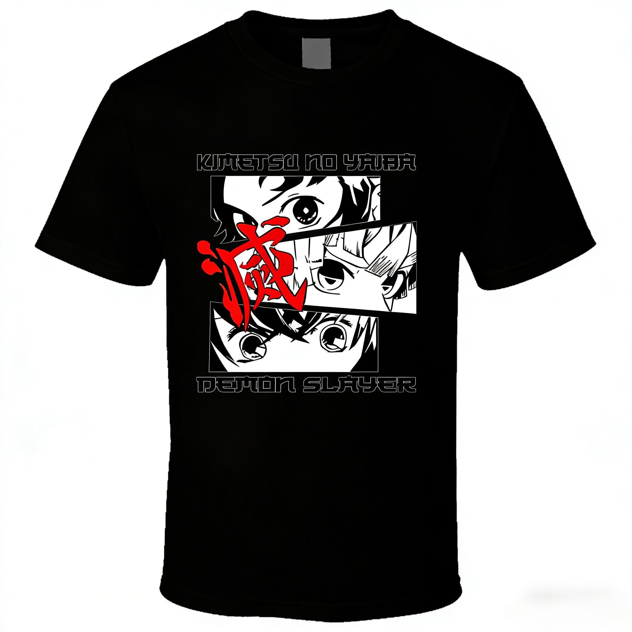 

2026 Summer New Pure Cotton Demon Slayer Anime Character Pattern Loose Leisure Short Sleeve Tshirt Round Neck Comfortable Shi... S разноцветный
