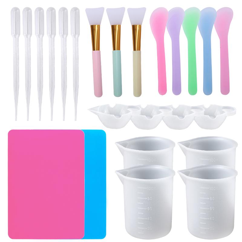 Easy Clean Silicone Resin Measuring Cups Tool Kit with Stir Sticks Pipettes Spatula Finger Cots for Epoxy Resin Mixing Supplies