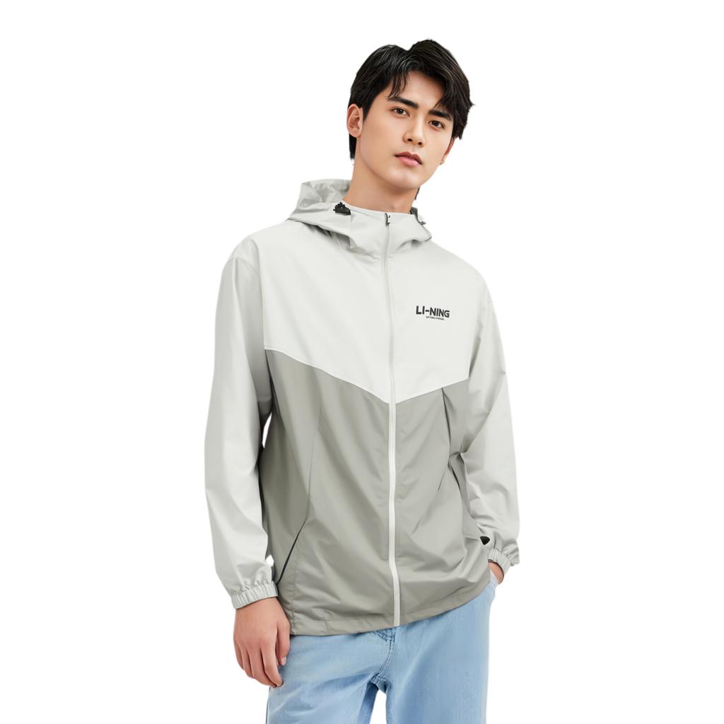 Li-Ning Windproof Water-Repellent Letter Logo Printed Hooded Sports Jacket Men Jackets Light-Grey AFDT833-3