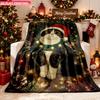 Blanket 1pc Festive Cat with Lights 2D-Printed Flannel Throw Blanket - Soft And Cozy Suitable for Use On The Sofa While Traveling