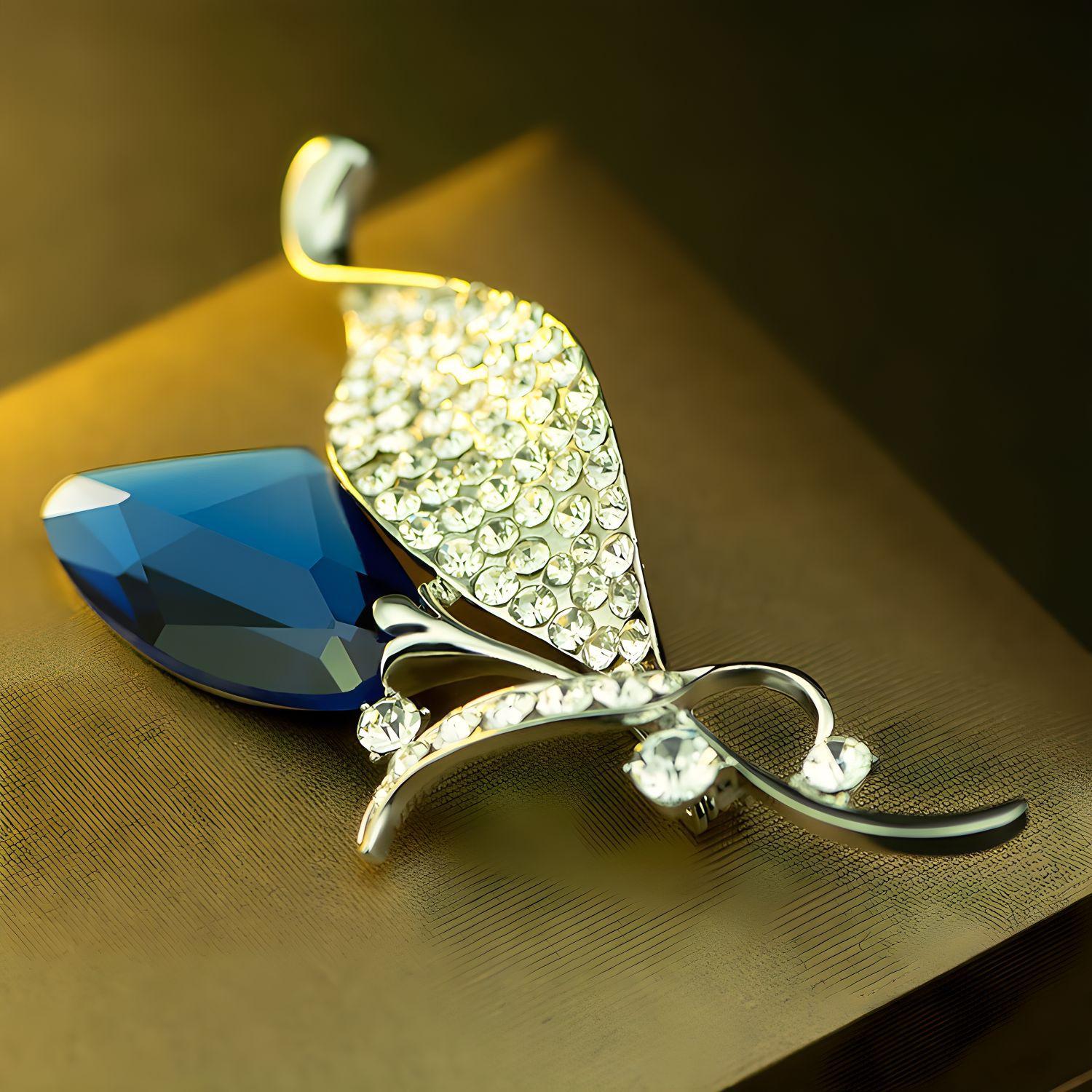 

Изысканная брошь в виде листа, Роскошная и элегантная хрустальная корсажная брошь для женщин, Высококлассная булавка для костюма синий