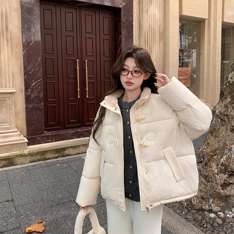 Corner buckle cotton-padded clothes for women's new winter small hooded cotton-padded jackets, loose and thickened cotton-padded jackets, short jac