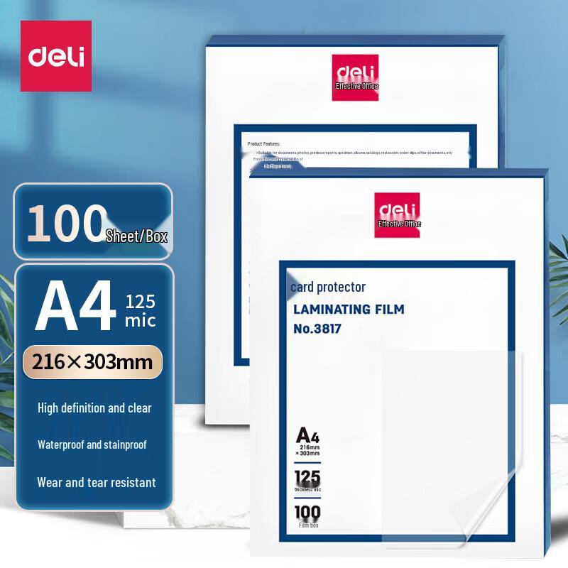 Deli 3817 A4 Laminating Film (125mic, 100 Sheets)