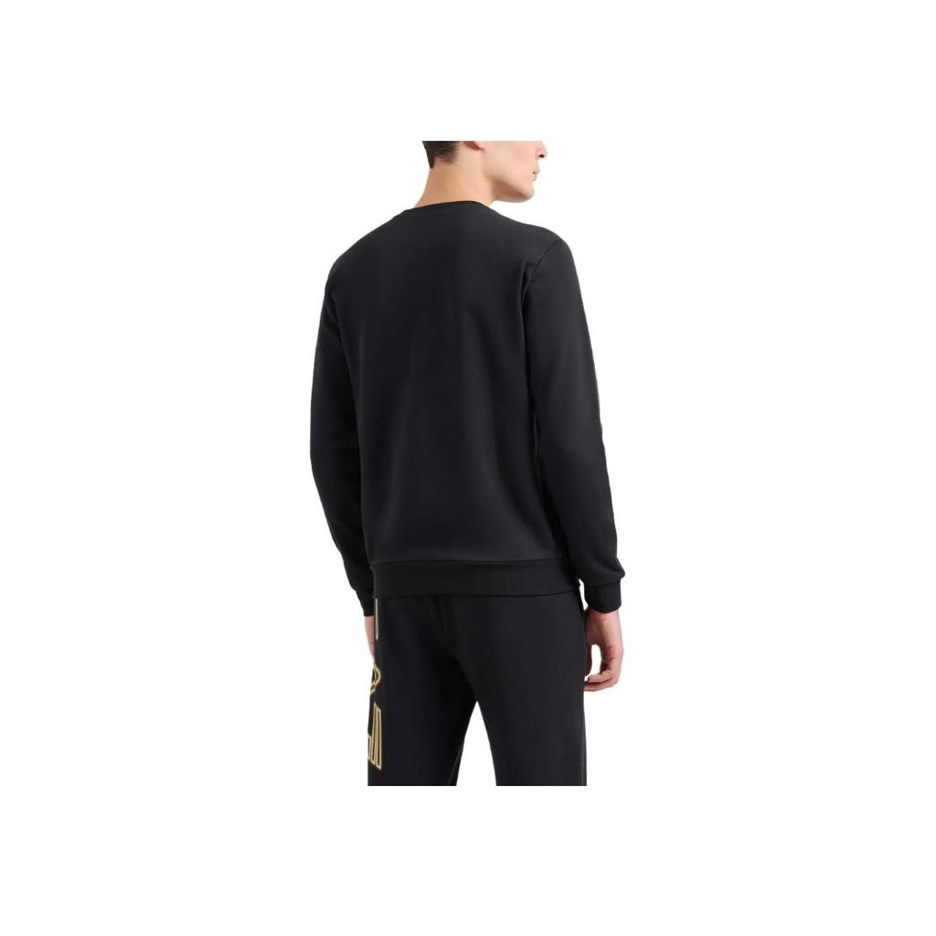 Emporio Armani EA7 SS24 Letter Logo Printed Crew Neck Pullover Long Sleeve Sweatshirt Men Sweatshirt Black 3DPM63-PJSHZ-0208