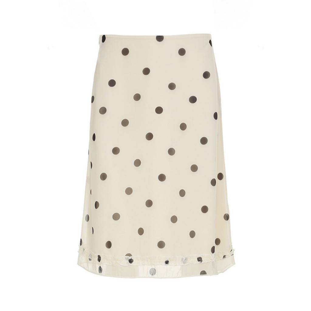 Retro Polka Dot Fungus Edge Street Contrast Low-waisted Versatile A Hem Midi Skirt Temperament Skirt