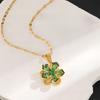 Titanium Steel Necklace, Five-leaf Flower Zircon Necklace, Light Luxury Niche Women's Collarbone Chain, Rotatable Non-fading Necklace Jewelry