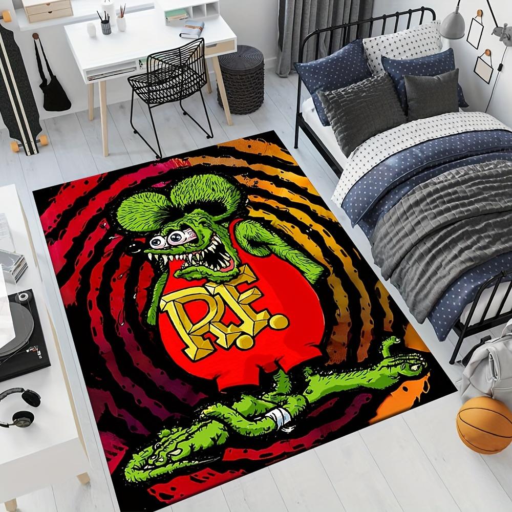 1pc Funny Fink Rat Cartoon Area Mat  Crystal Velvet, Non-Slip Floor Mat for Living Room, Bedroom, Office & Outdoor Spac