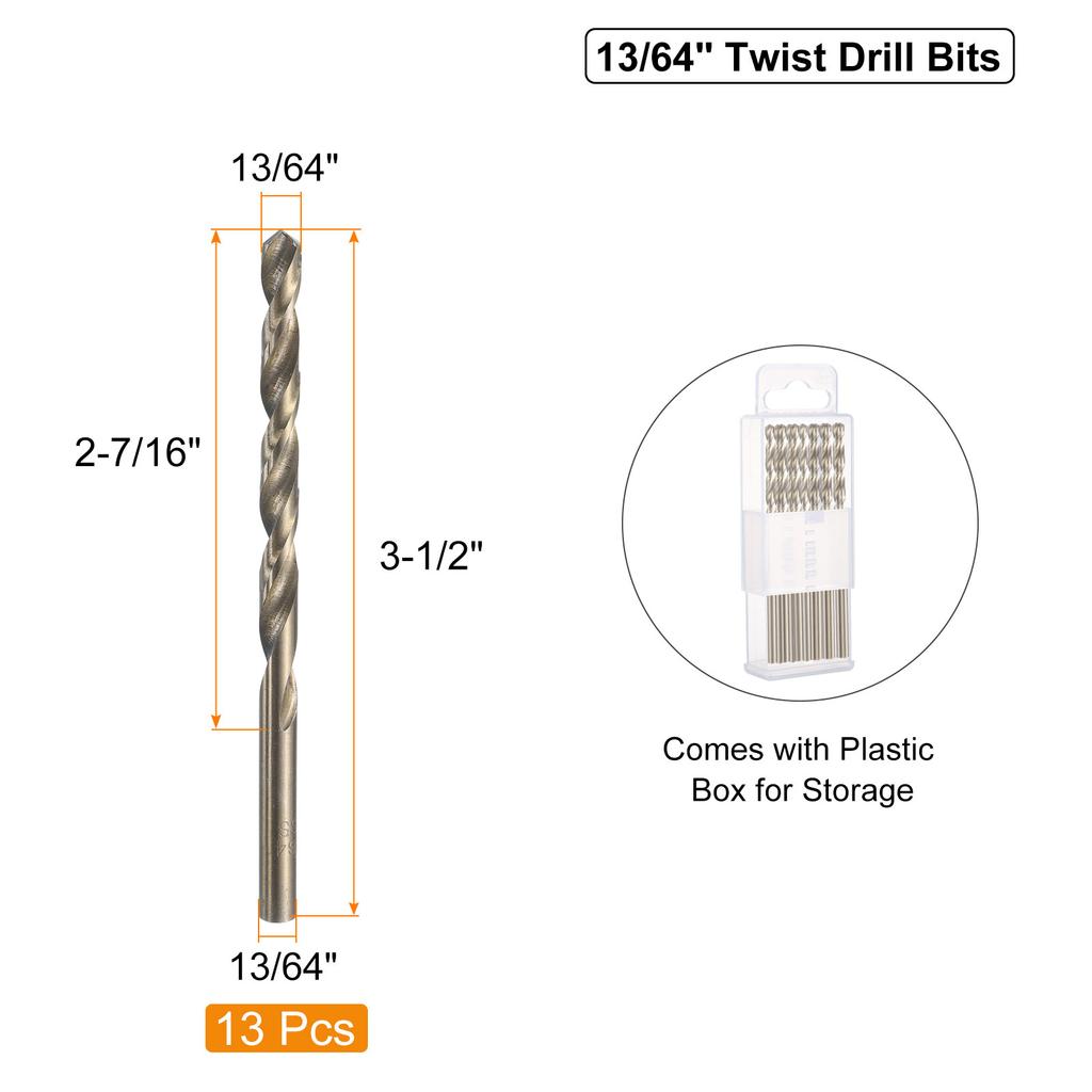 13pcs 17/64" 1/16" 7/32" 15/64" Twist Drill Bits M35 Cobalt High-Speed Steel Drill Bit for Metal Stainless Steel Drilling Tool