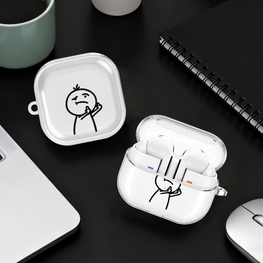 Case For Samsung Galaxy Buds 2Pro 3 FE Live 3Pro 4Pro 4 Pro 2 Clear Earphone Cases Cover With Hook Cartoon Cool Stickman